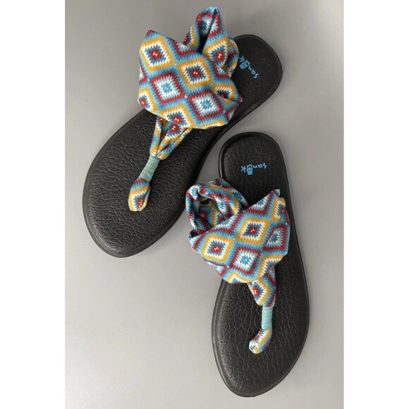 Sanuk Yoga Sling 2 Sandals Womens Size 8 Multicolored Aztec Print Boho Beach - Picture 1 of 13